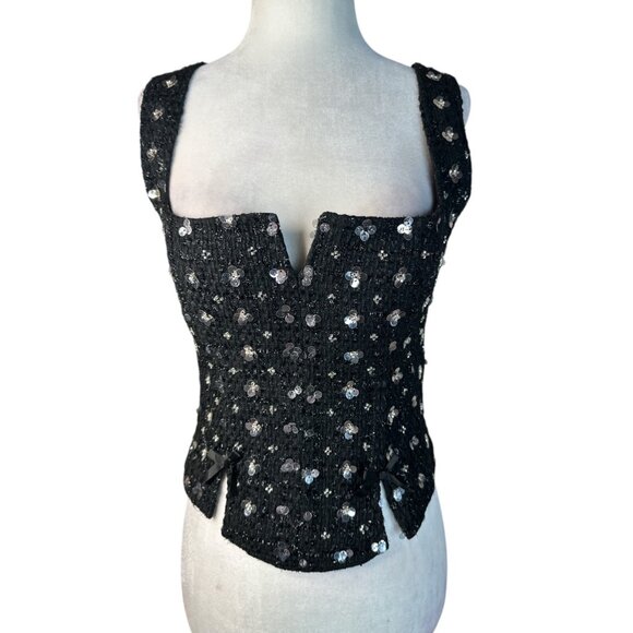 GUIZIO Arlo Corset in Black Medium New Womens Sequin Sleeveless Tank Top - Picture 6 of 17